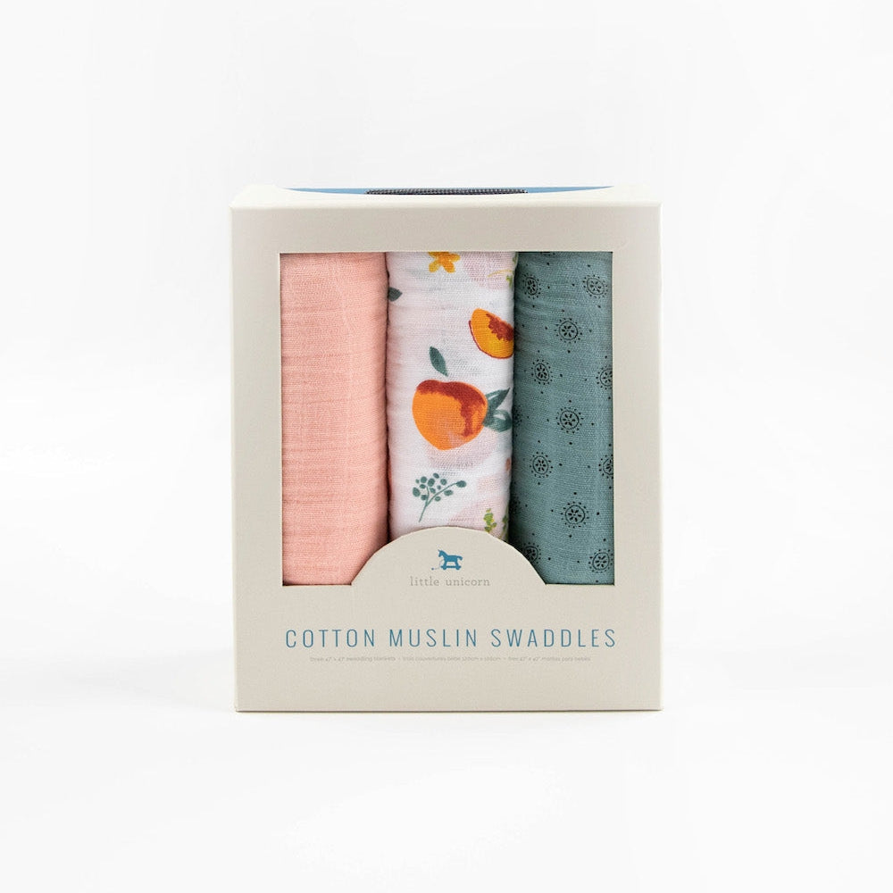 Little Unicorn Cotton Muslin Swaddle Blanket 3 Pack | Georgia Peach