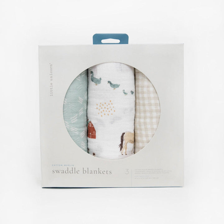 Little Unicorn Cotton Muslin Swaddle Blanket 3 Pack | Farmyard