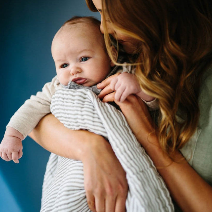 Little Unicorn Cotton Muslin Swaddle Blanket | Grey Stripe