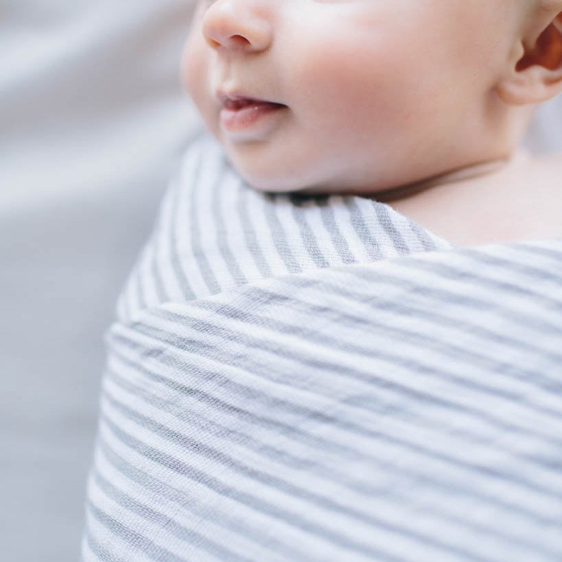 Little Unicorn Cotton Muslin Swaddle Blanket | Grey Stripe