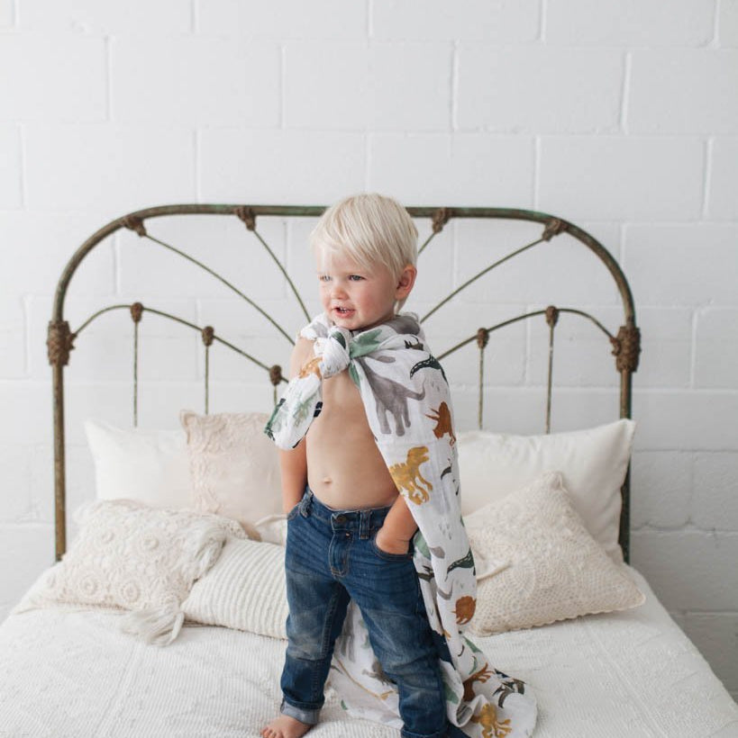 Little Unicorn Cotton Muslin Swaddle Blanket | Dino Friends