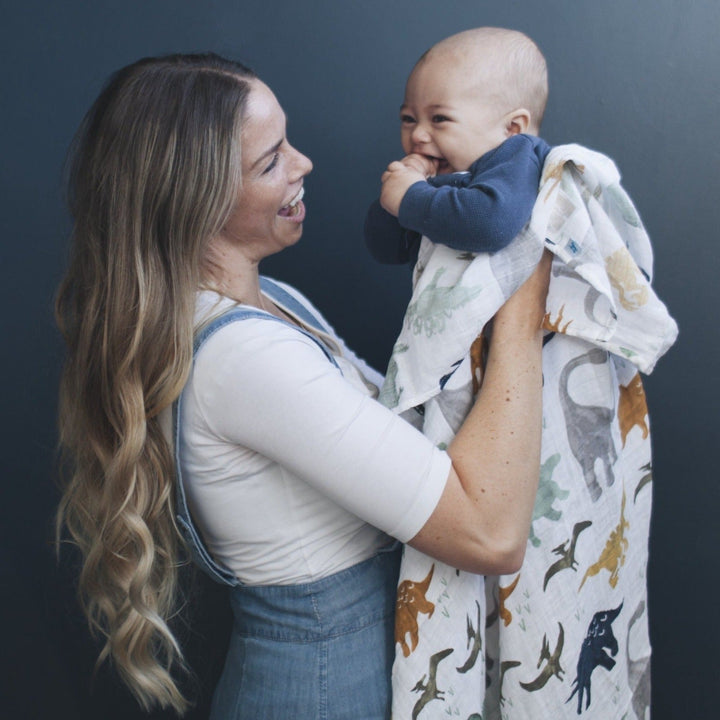 Little Unicorn Cotton Muslin Swaddle Blanket 3 Pack | Dino Friends 2