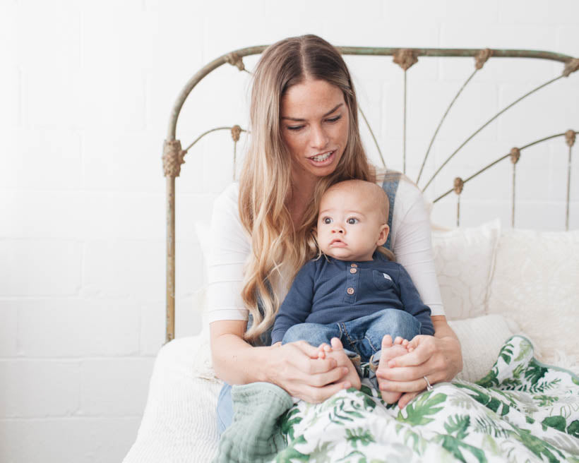 Little Unicorn Cotton Muslin Swaddle Blanket | Tropical Leaf