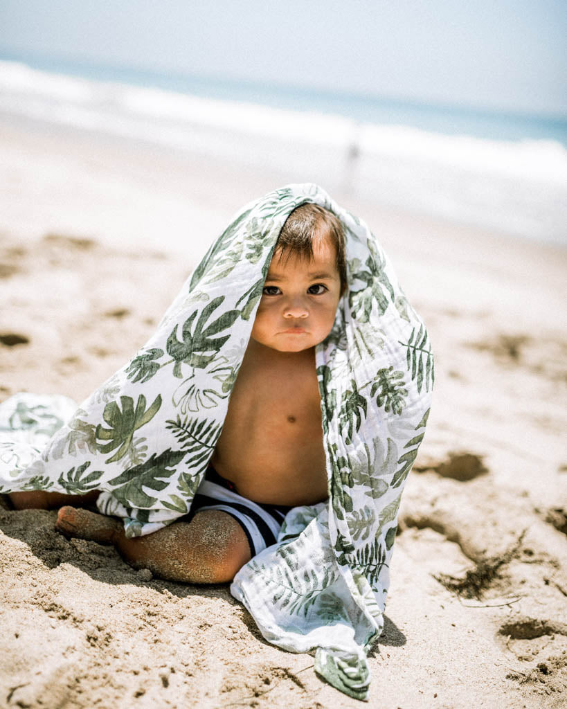 Little Unicorn Cotton Muslin Swaddle Blanket | Tropical Leaf
