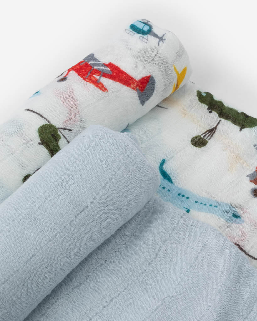 Little Unicorn Deluxe Muslin Swaddle Blanket 2 Pack | Air Show
