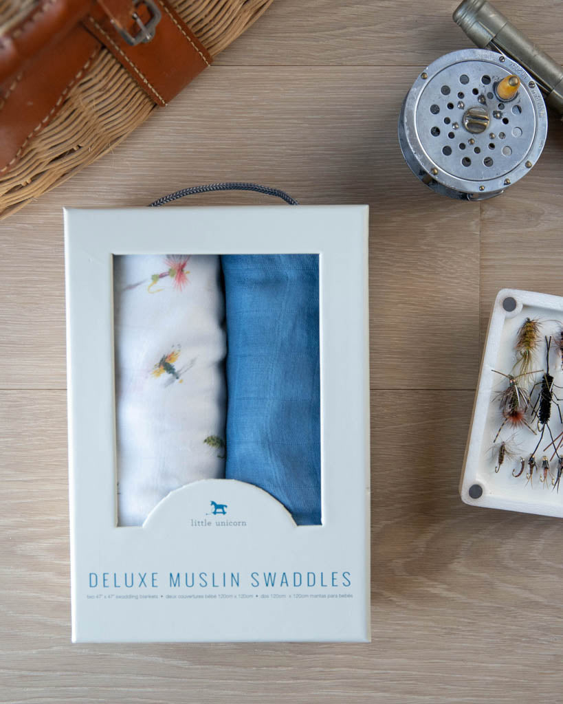 Little Unicorn Deluxe Muslin Swaddle Blanket 2 Pack | Gone Fishing 2