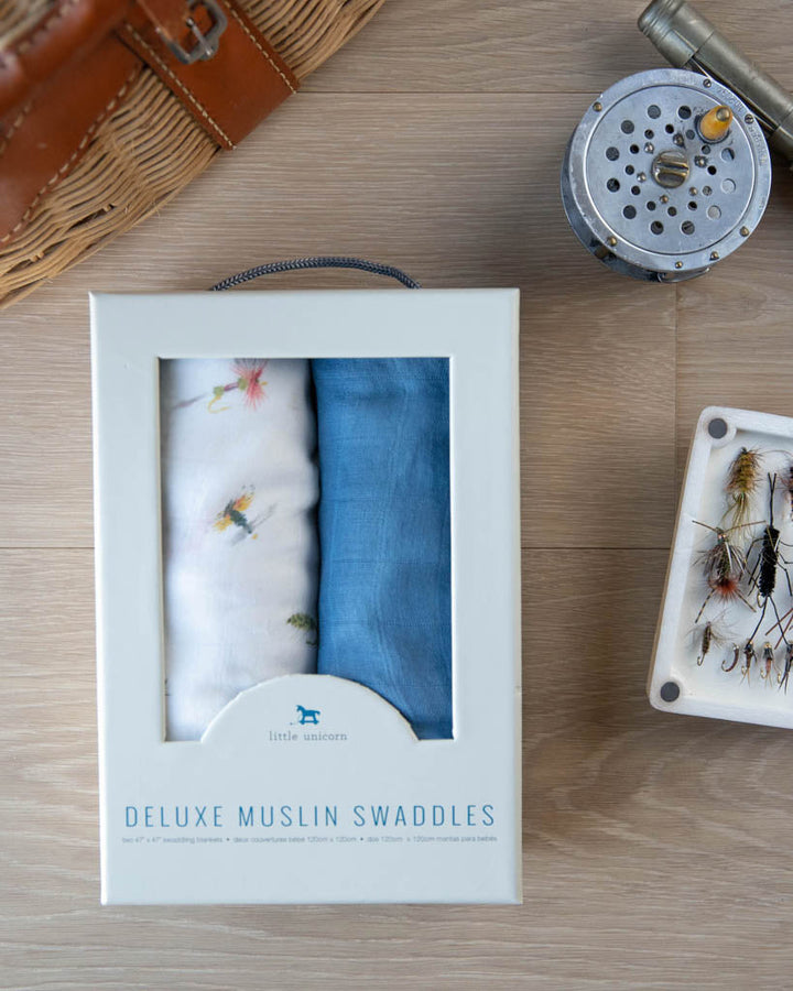 Little Unicorn Deluxe Muslin Swaddle Blanket 2 Pack | Gone Fishing 2
