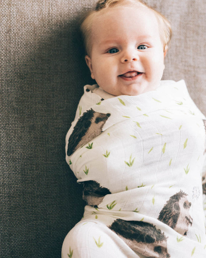 Little Unicorn Deluxe Muslin Swaddle Blanket 2 Pack | Charcoal Hedgehog
