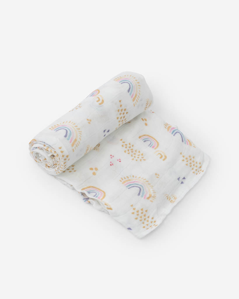 Little Unicorn Deluxe Muslin Swaddle Blanket | Rainbows & Raindrops
