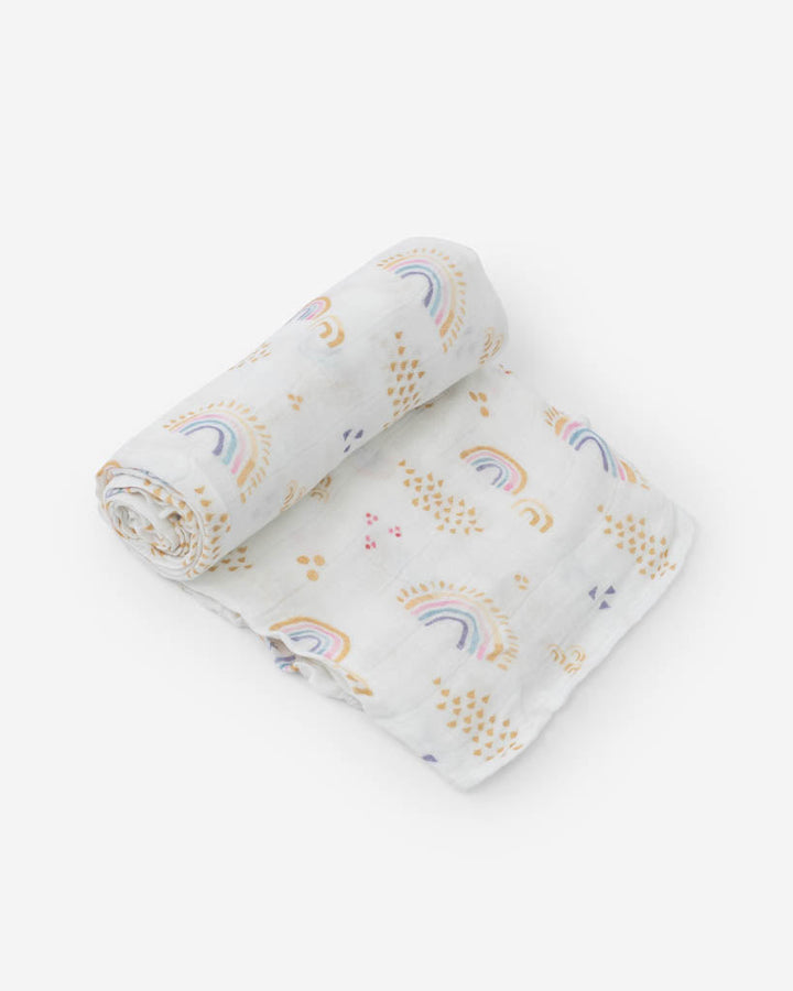 Little Unicorn Deluxe Muslin Swaddle Blanket | Rainbows & Raindrops