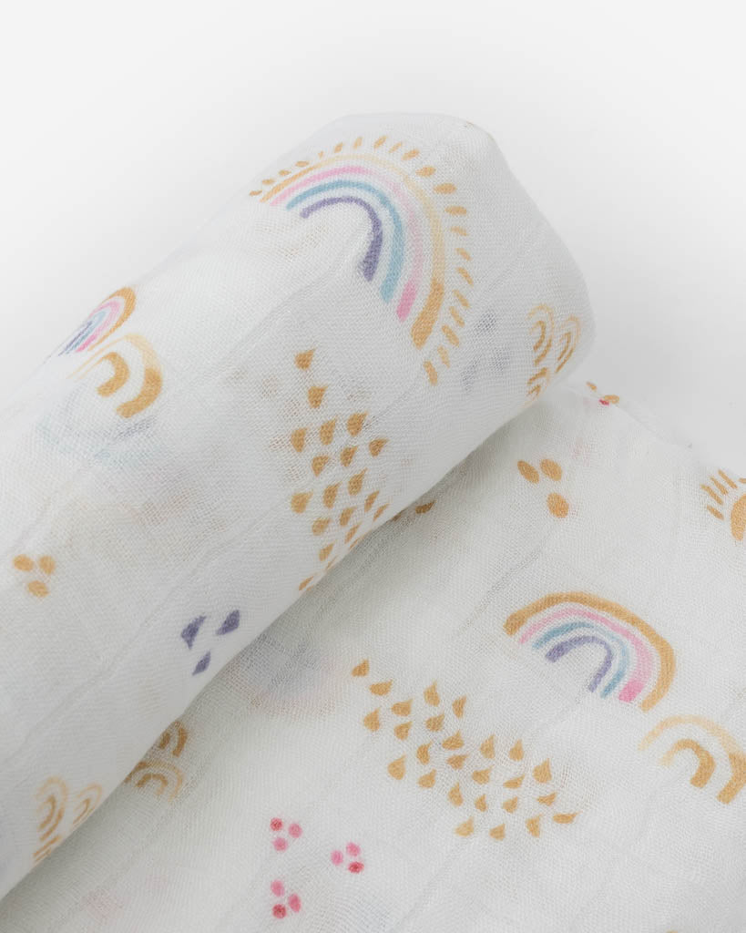 Little Unicorn Deluxe Muslin Swaddle Blanket | Rainbows & Raindrops