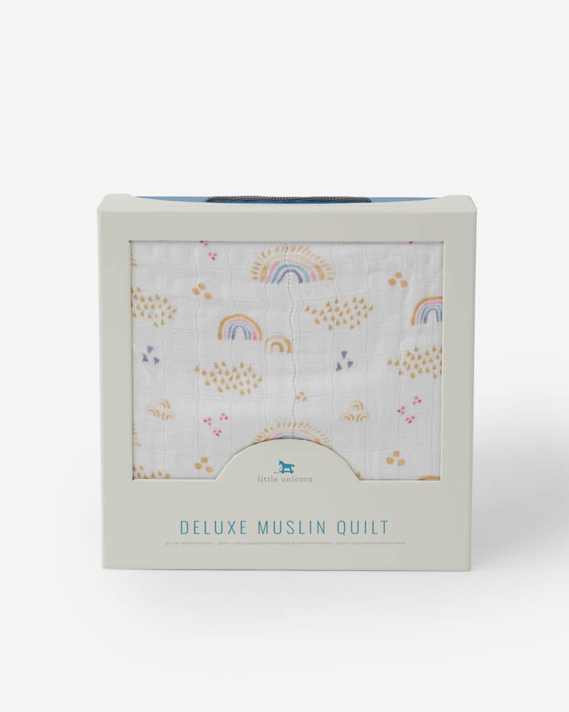Little Unicorn Original Deluxe Muslin Quilt | Rainbows & Raindrops