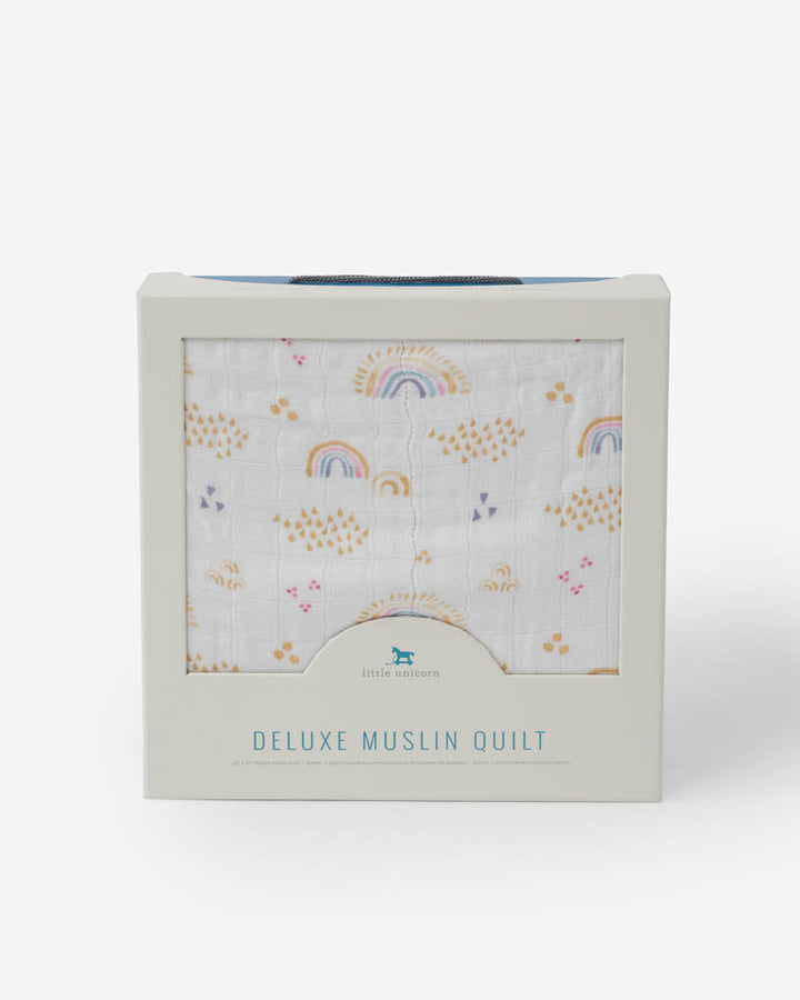 Little Unicorn Original Deluxe Muslin Quilt | Rainbows & Raindrops