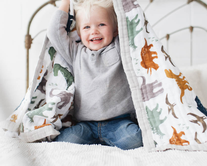 Little Unicorn Cotton Muslin Quilted Throw | Dino Friends