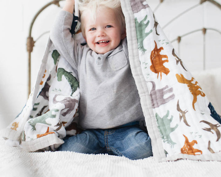Little Unicorn Cotton Muslin Quilted Throw | Dino Friends