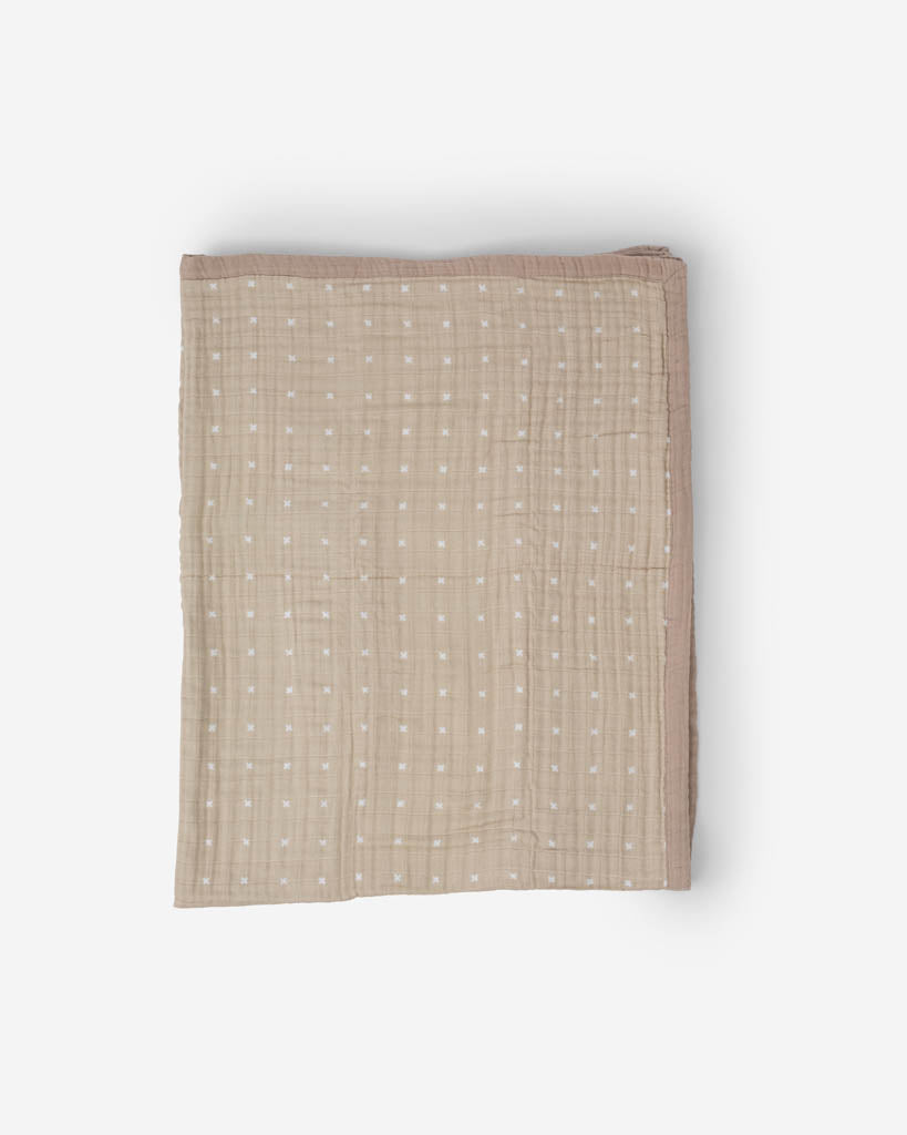 Little Unicorn Cotton Muslin Quilted Throw | Taupe Cross