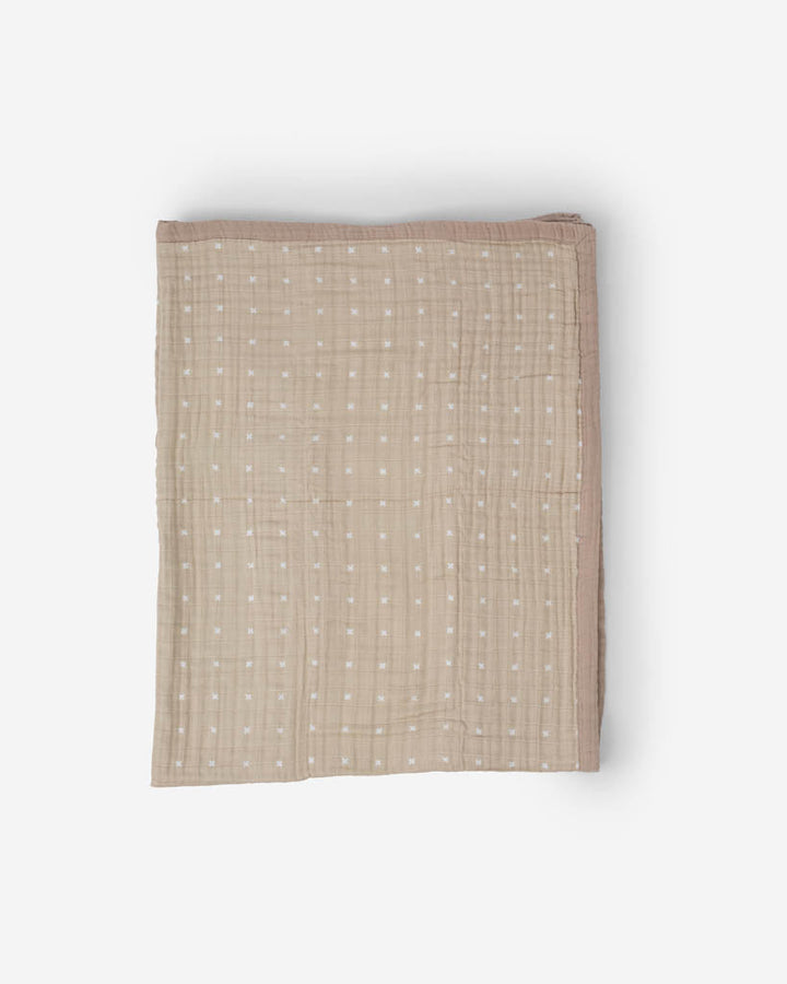 Little Unicorn Cotton Muslin Quilted Throw | Taupe Cross