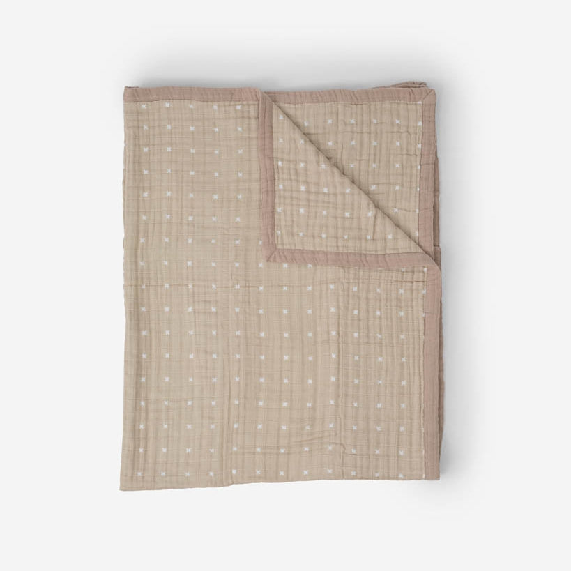 Little Unicorn Cotton Muslin Quilted Throw | Taupe Cross
