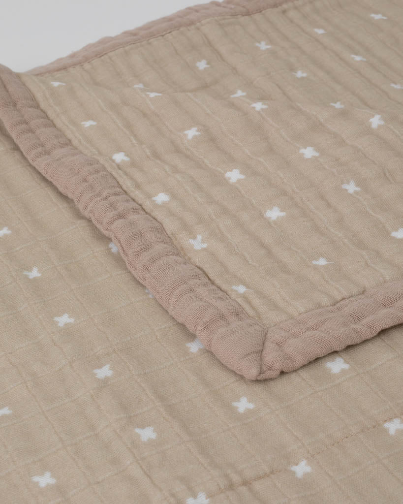 Little Unicorn Cotton Muslin Quilted Throw | Taupe Cross
