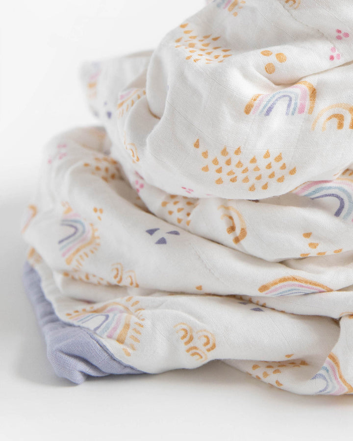 Little Unicorn Deluxe Muslin Quilted Throw | Rainbows & Raindrops