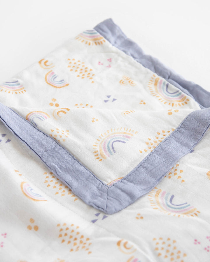 Little Unicorn Deluxe Muslin Quilted Throw | Rainbows & Raindrops