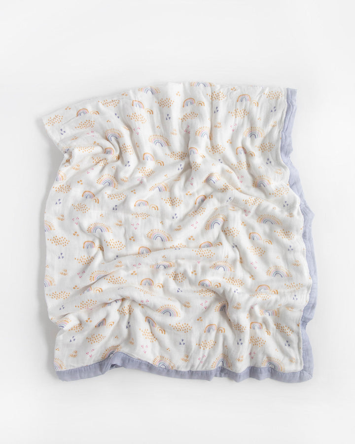 Little Unicorn Deluxe Muslin Quilted Throw | Rainbows & Raindrops