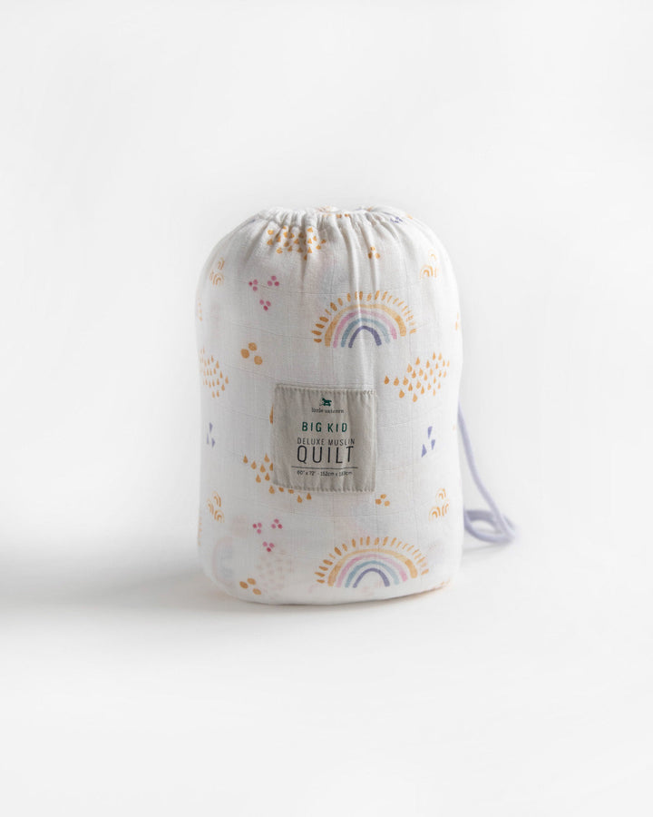 Little Unicorn Deluxe Muslin Quilted Throw | Rainbows & Raindrops