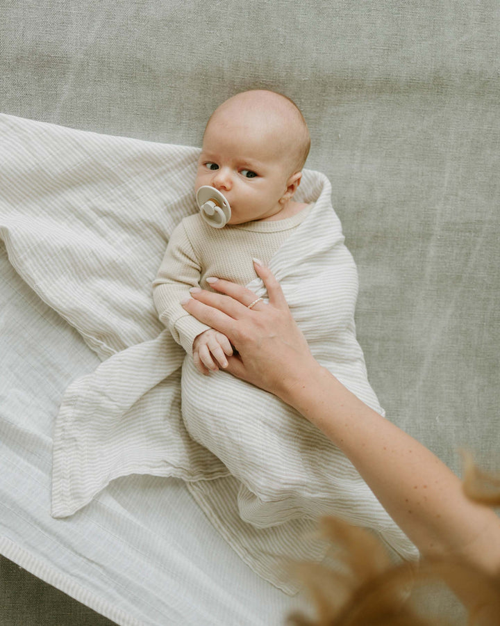 Little Unicorn Organic Cotton Muslin Swaddle Blanket | Sand Stripe