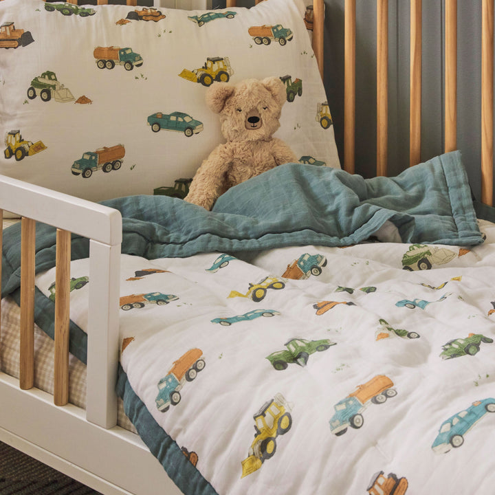 Little Unicorn Cotton Muslin Toddler Comforter | Work Trucks