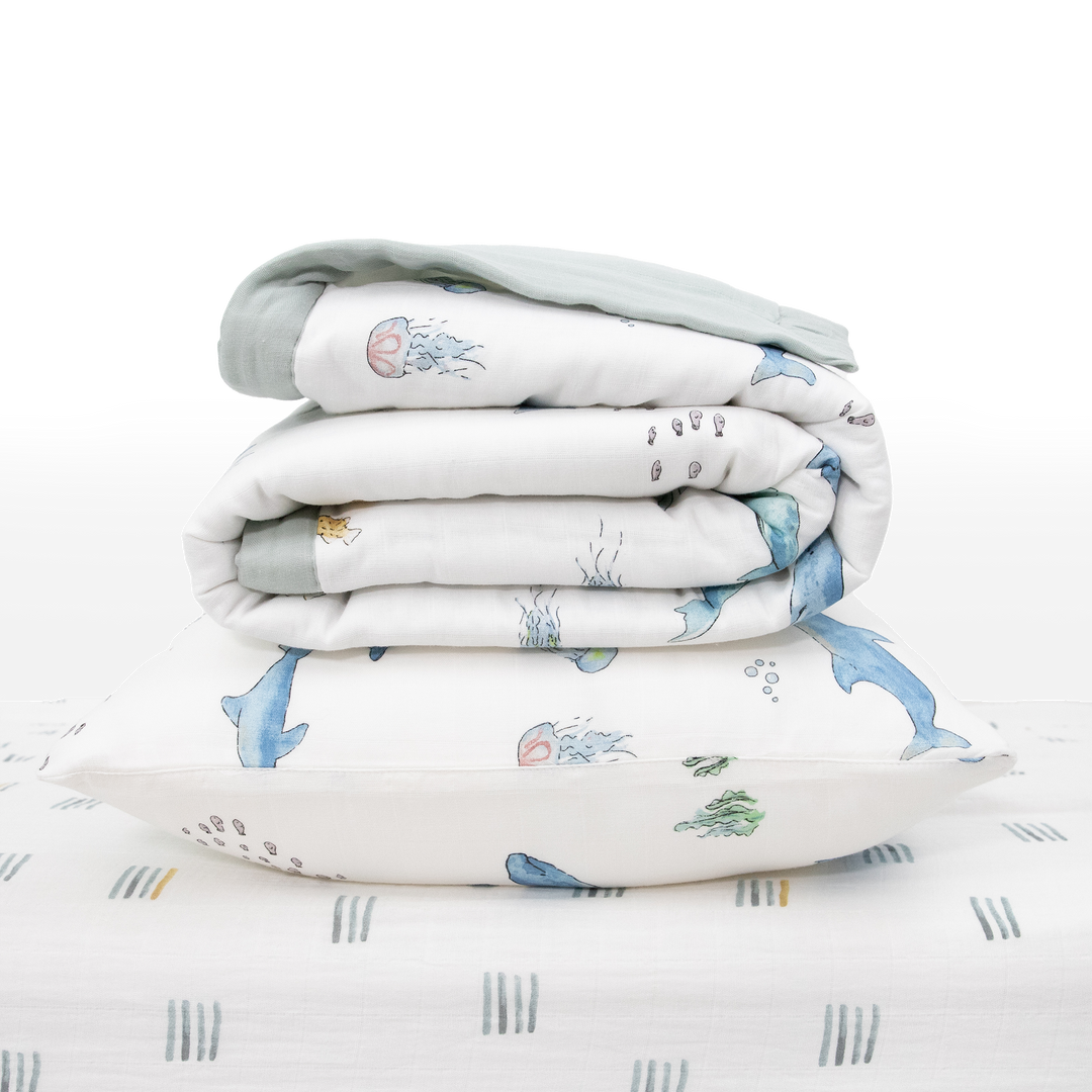 Little Unicorn Cotton Muslin Toddler Bedding 3 Piece Set | Whales