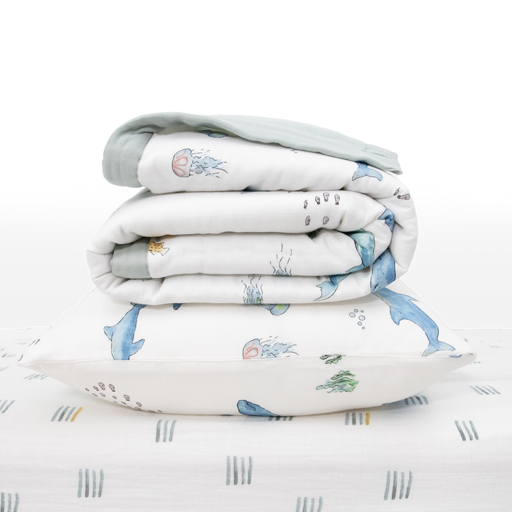 Little Unicorn Cotton Muslin Toddler Bedding 3 Piece Set | Whales