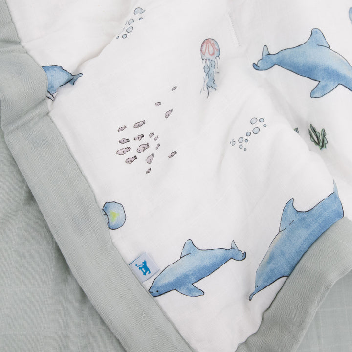Little Unicorn Cotton Muslin Toddler Comforter | Whales