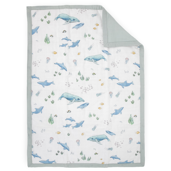 Little Unicorn Cotton Muslin Toddler Comforter | Whales
