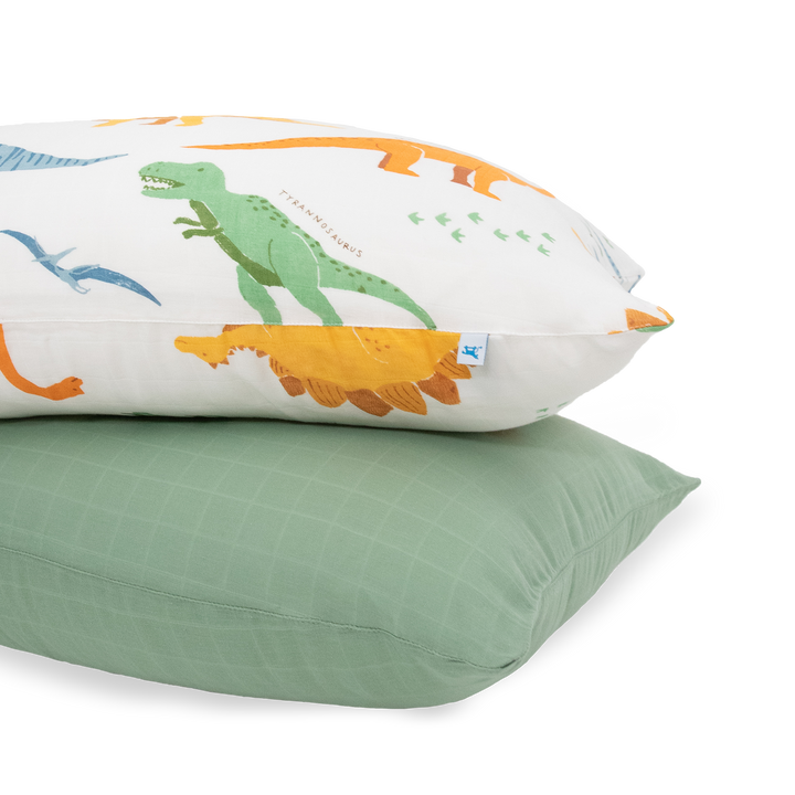 Little Unicorn Cotton Muslin Pillowcase 2-Pack | Dino Names