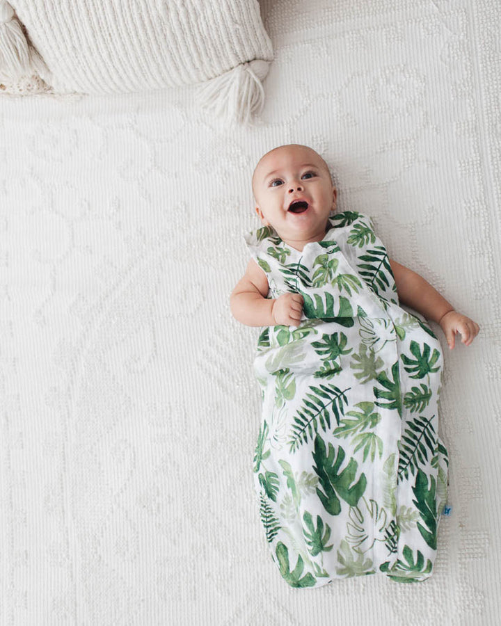 Little Unicorn Cotton Muslin Sleep Bag | Tropical Leaf
