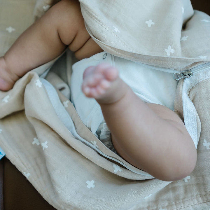 Little Unicorn Cotton Muslin Sleep Bag | Taupe Cross