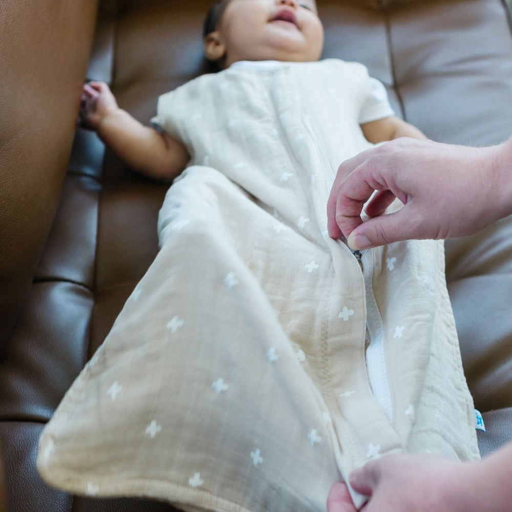 Little Unicorn Cotton Muslin Sleep Bag | Taupe Cross