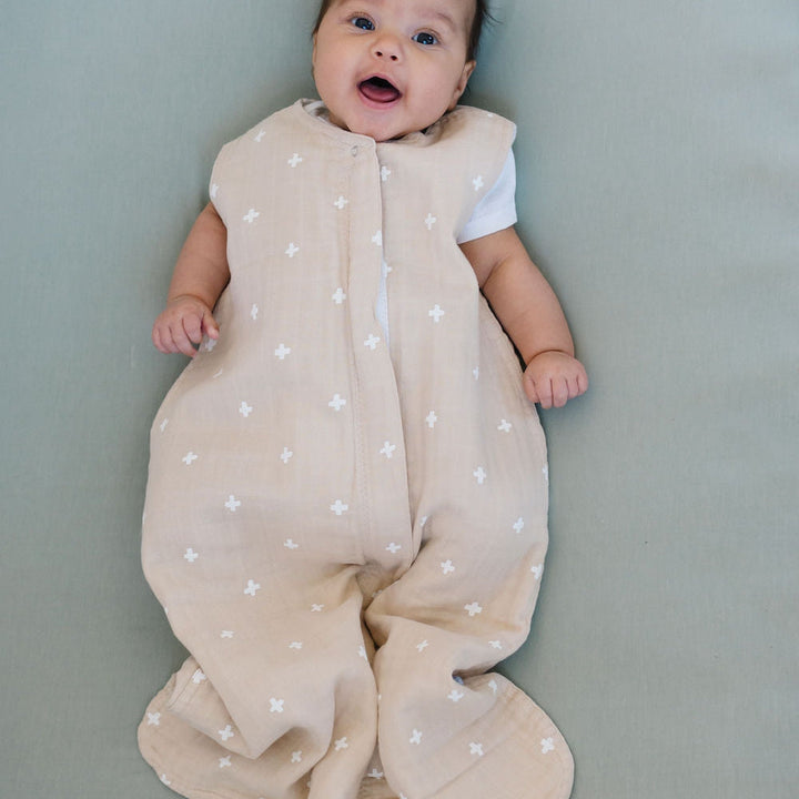 Little Unicorn Cotton Muslin Sleep Bag | Taupe Cross