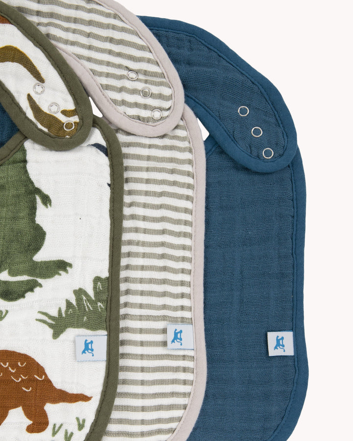 Little Unicorn Cotton Muslin Classic Bib 3 Pack | Dino Friends 2