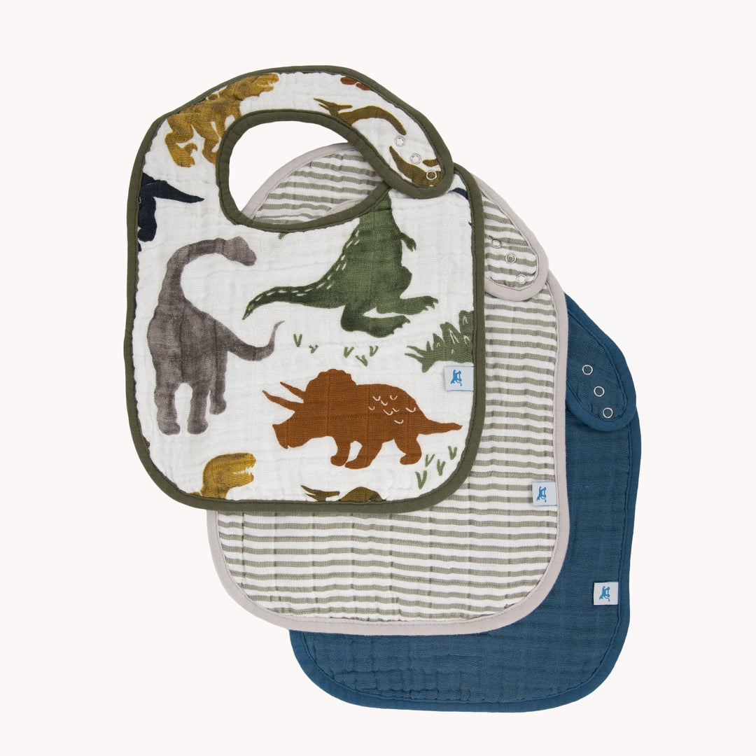 Little Unicorn Cotton Muslin Classic Bib 3 Pack | Dino Friends 2
