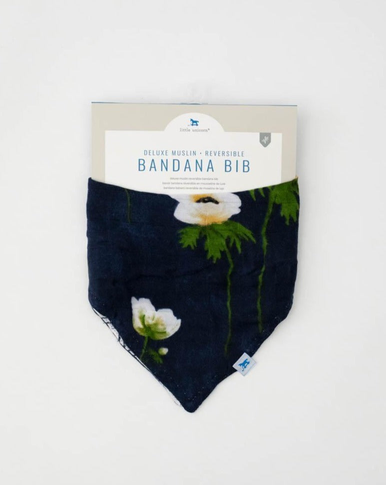 Little Unicorn Deluxe Muslin Reversible Bandana Bib | White Anemone