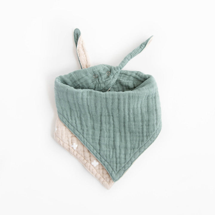 Little Unicorn Cotton Muslin Reversible Bandana Bib | Taupe Cross