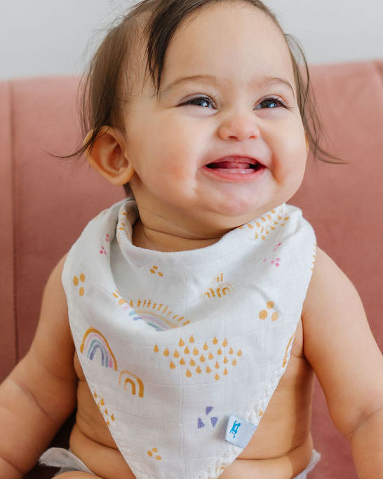 Little Unicorn Deluxe Muslin Reversible Bandana Bib | Rainbows & Raindrops