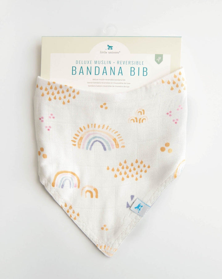 Little Unicorn Deluxe Muslin Reversible Bandana Bib | Rainbows & Raindrops