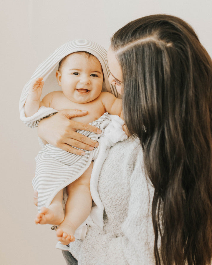 Little Unicorn Infant Hooded Towel | Grey Stripe