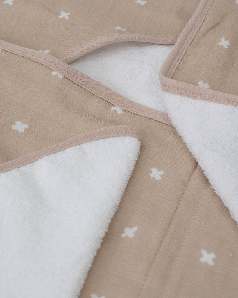 Little Unicorn Infant Hooded Towel & Washcloth Set | Taupe Cross