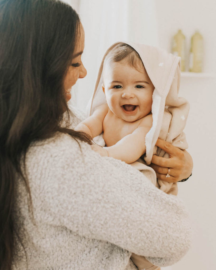 Little Unicorn Infant Hooded Towel & Washcloth Set | Taupe Cross