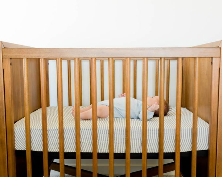 Little Unicorn Cotton Muslin Crib Sheet | Grey Stripe