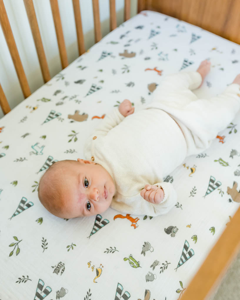 Little Unicorn Cotton Muslin Crib Sheet | Forest Friends
