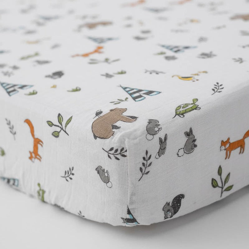 Little Unicorn Cotton Muslin Crib Sheet | Forest Friends